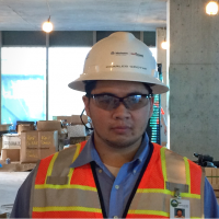 Intern Charles Grothe on the job site at the River Spirit Casino hotel expansion